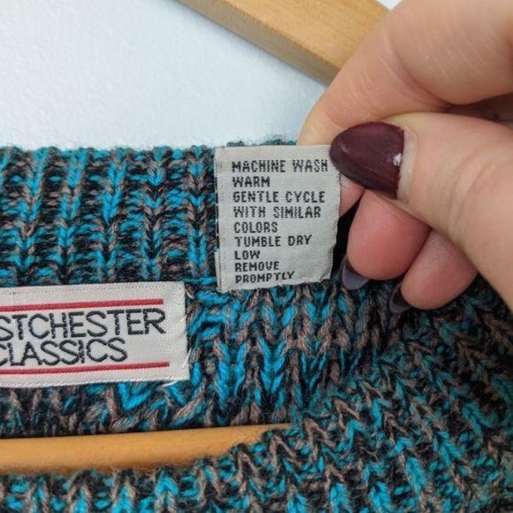 Vintage 90s Oversized Cozy Sweater Mens M Womens L Teal Chunky Cable Knit - Picture 9 of 9